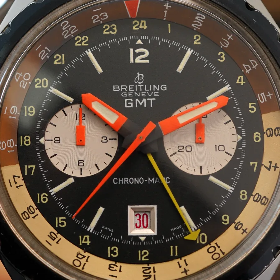 Breitling Chrono-Matic GMT 2115 Box and Papers - superbly preserved dial with original lume