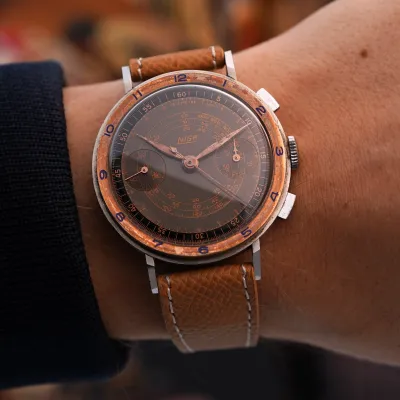 Vintage Niga Chronograph Copper Gilt Dial