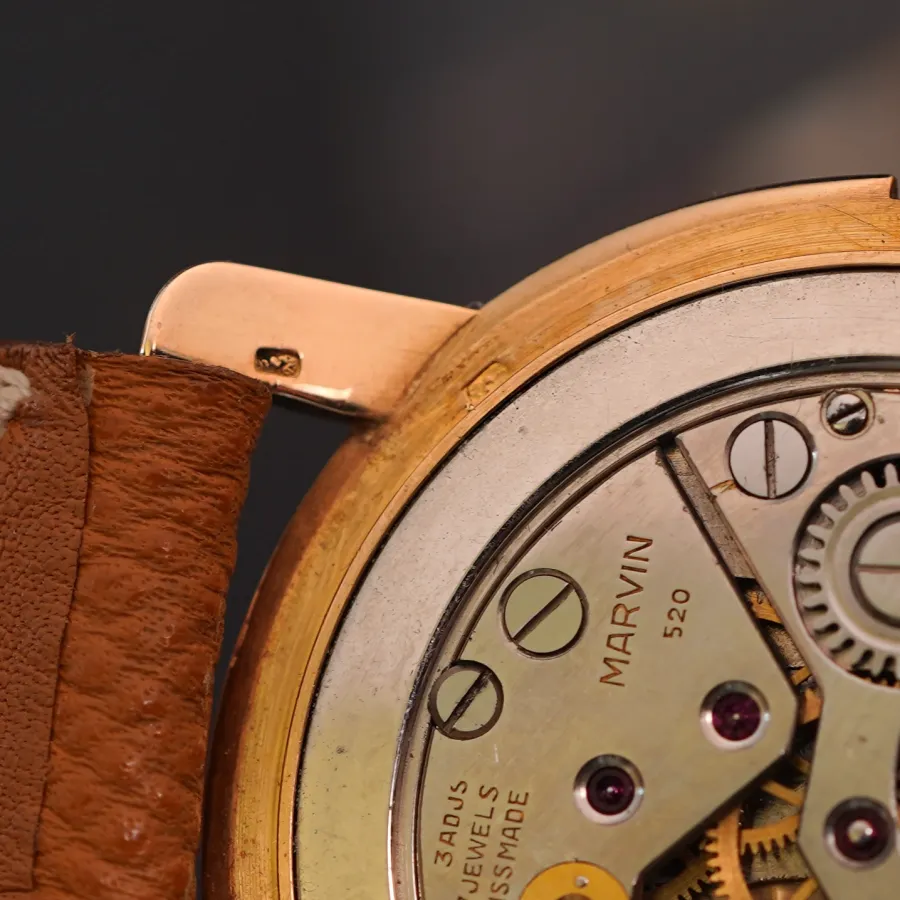 Marvin Time-Only - Purple Enamel Pink Gold - intact hallmarks on the lug and case