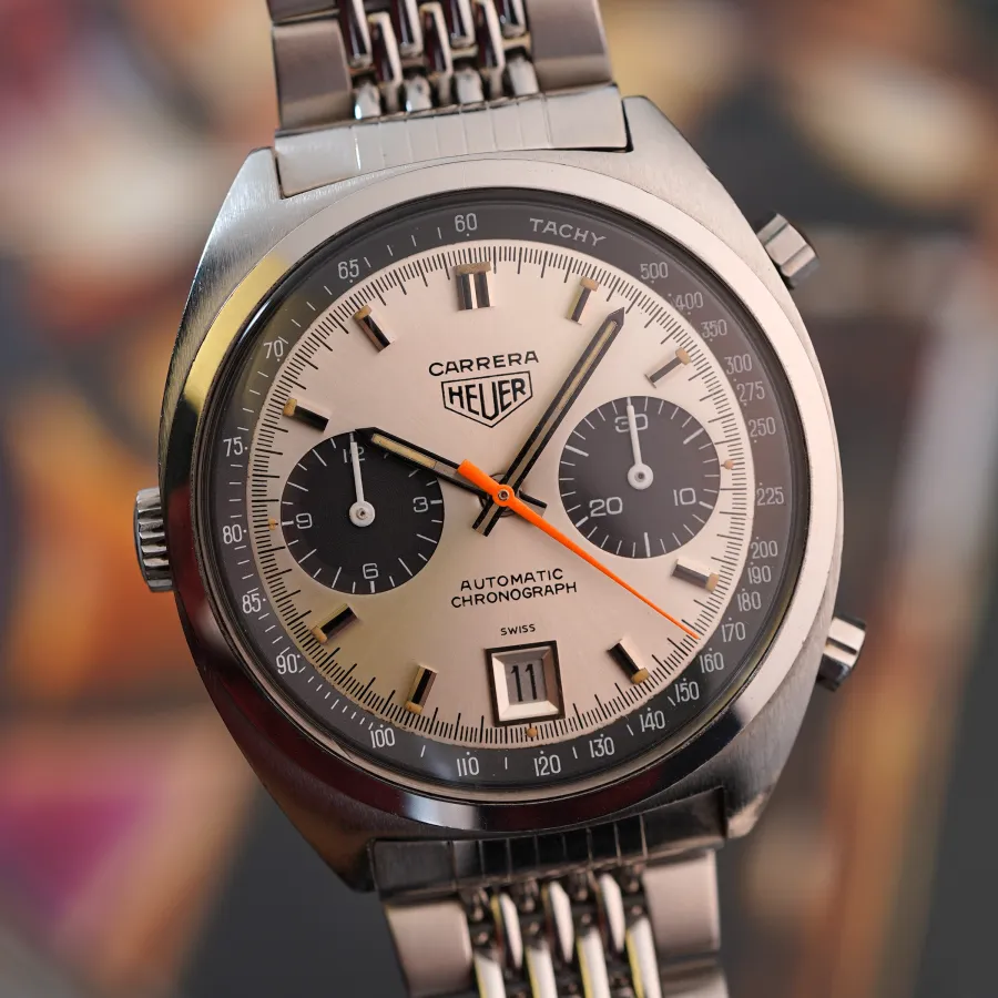 Heuer Carrera 1153 S - Caliber 11 - originale Leuchtmasse, oranger Sekundenzeiger