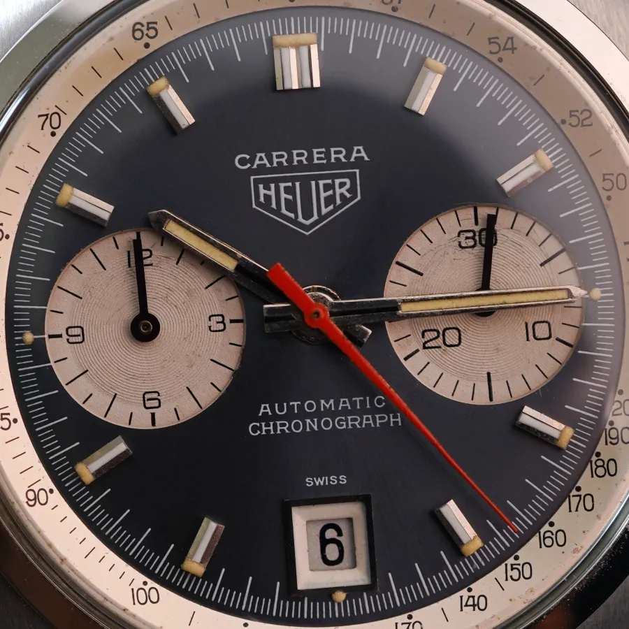 Heuer Carrera 1153 Mick Jagger - Original Bracelet - originales blaues Zifferblatt mit ehrlicher Patina