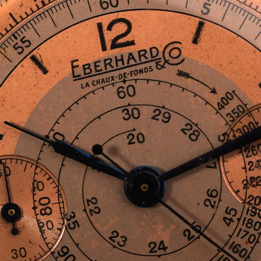 Eberhard Pre Extra Fort Salmon-Gray Dial - snail scale for measuring the speed