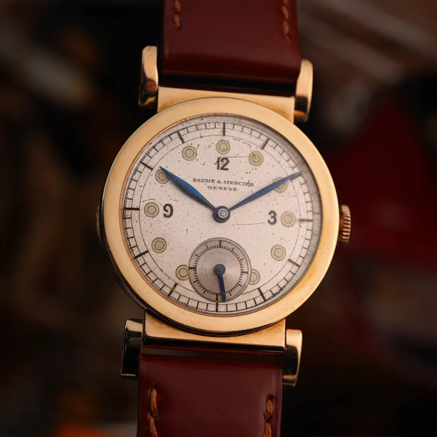 Baume & Mercier Time Only 18k Gold - Flexible Lugs - klassische elegante Armbanduhr aus den 1940er Jahren