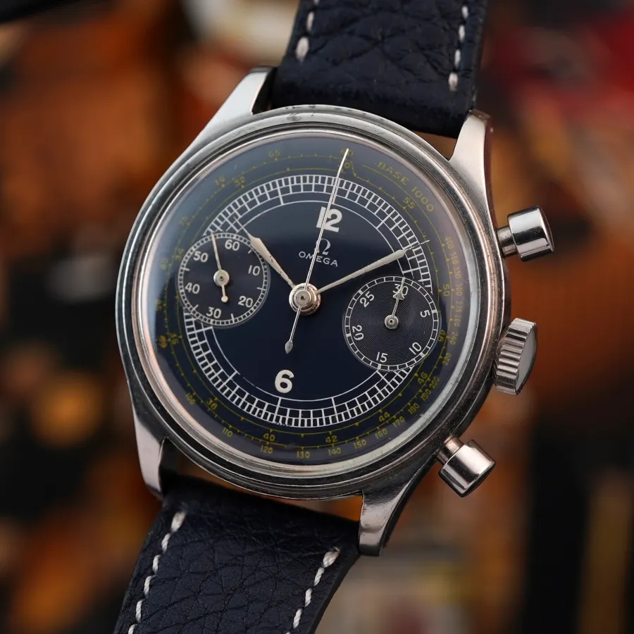 Omega Chronograph CK2077-2 Exotic Blue Dial - gelbe Tachymeter Skala