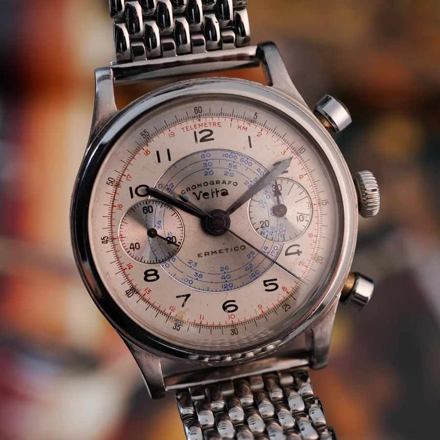 Vetta Ermetico Chronograph 5347 Two-Tone Dial - red telemeter scale, blue tachymeter snail scale