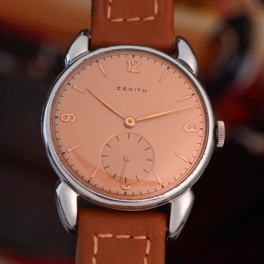 Zenith 1950s Dresswatch - Salmon Dial - markante Teardrop-Bandanstöße
