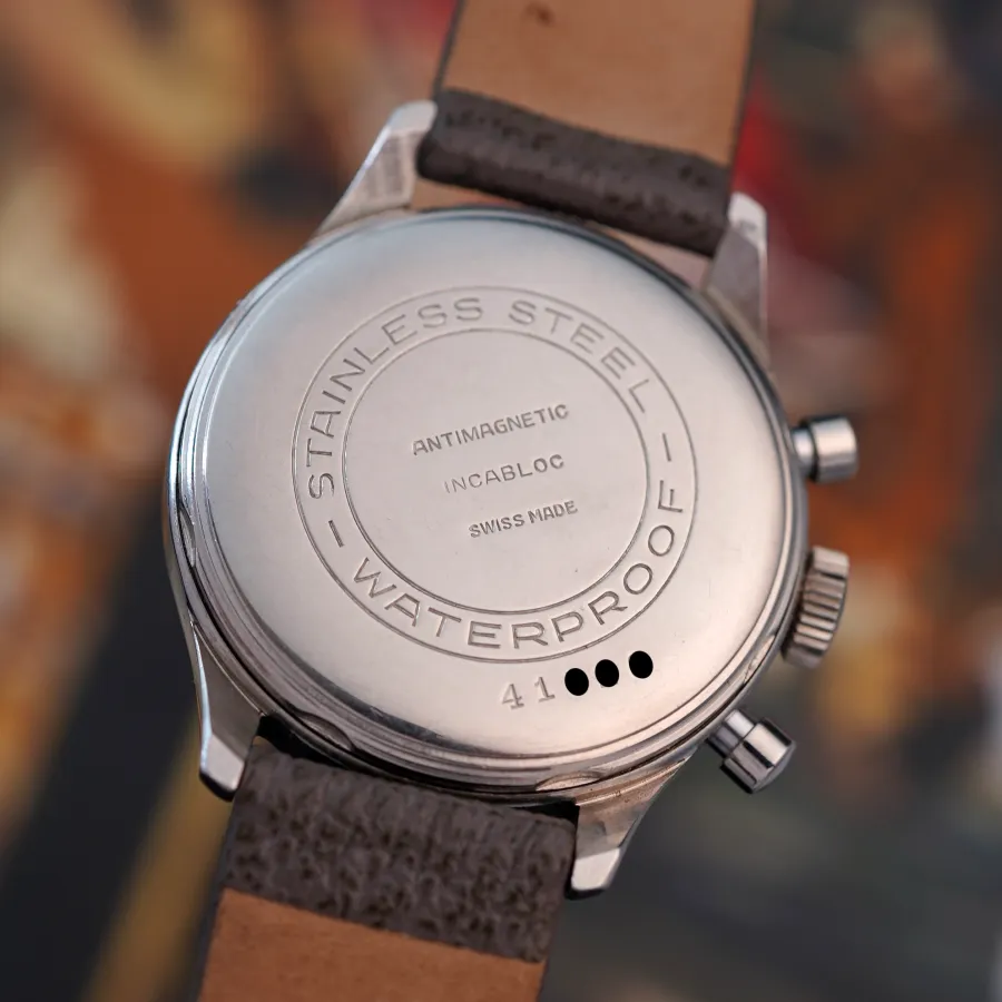 Doxa Chronograph Exotic Two-Tone Dial - screw-down case back, crisp engravings