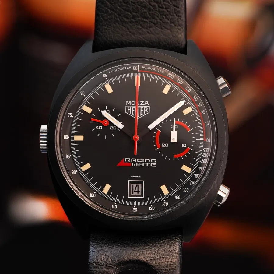 Heuer Monza 150.501 Racing Mate NOS - 39mm cushion case with black pvd coating