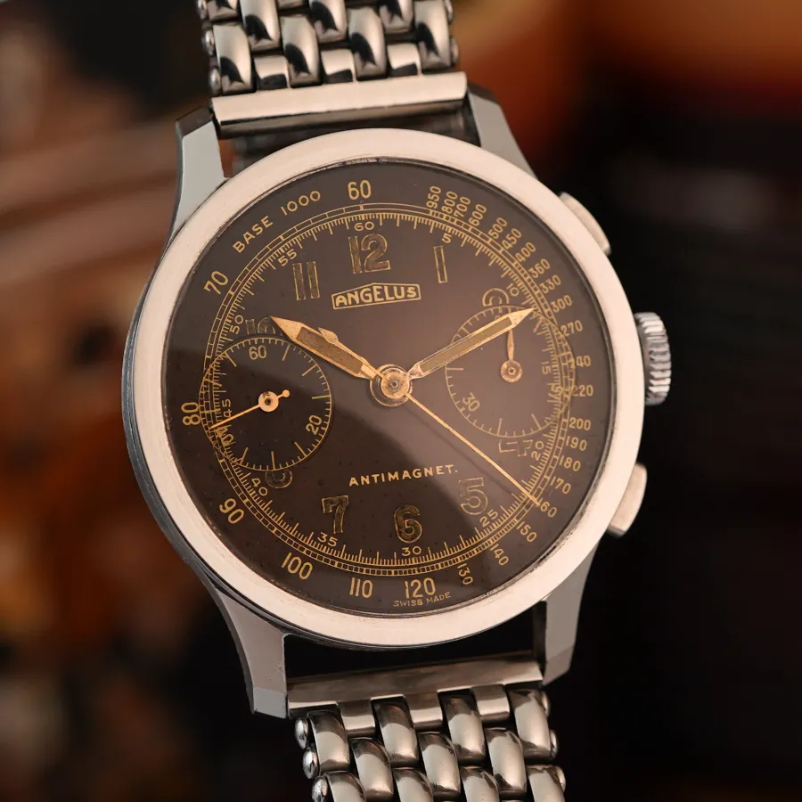 Angelus Flieger-Chronograph Tropical Dial - 36mm Gehäuse mit flacher Lünette