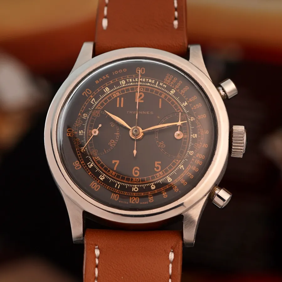 Tavannes Chronograph Exotic Dial - 38mm Clamshell Case - exotischer Chronograph aus den 1940er Jahren
