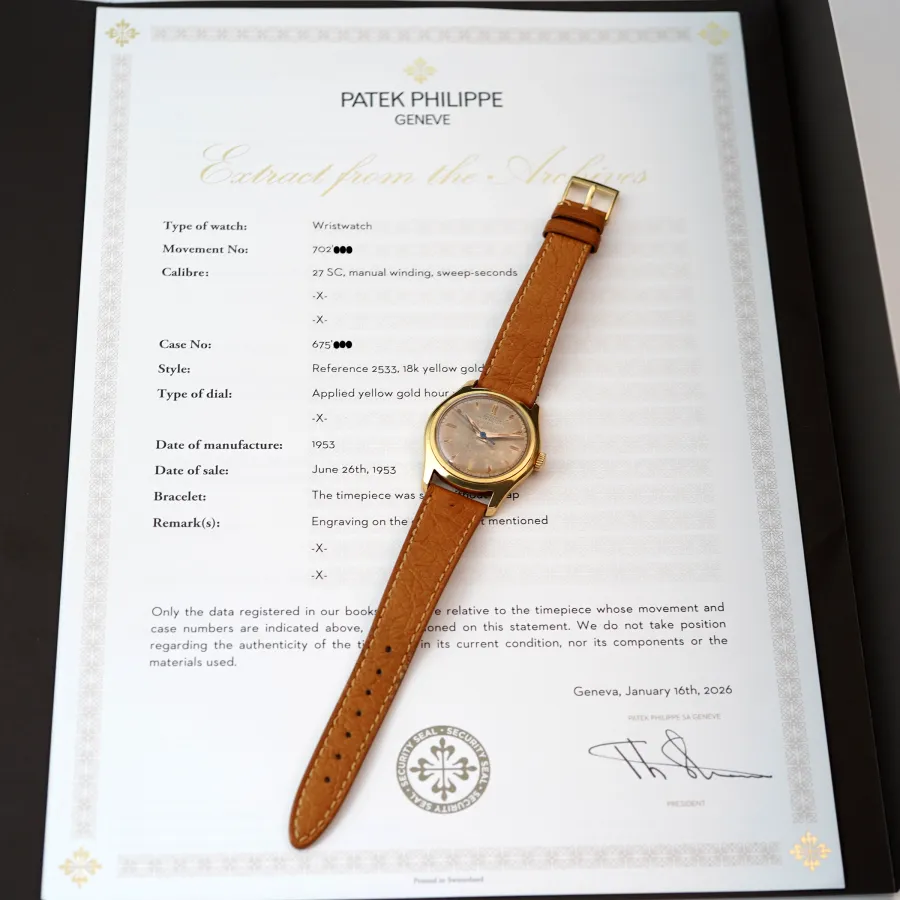 Patek Philippe Calatrava 2533 Double Signed - Patek Philippe Stammbuchauszug