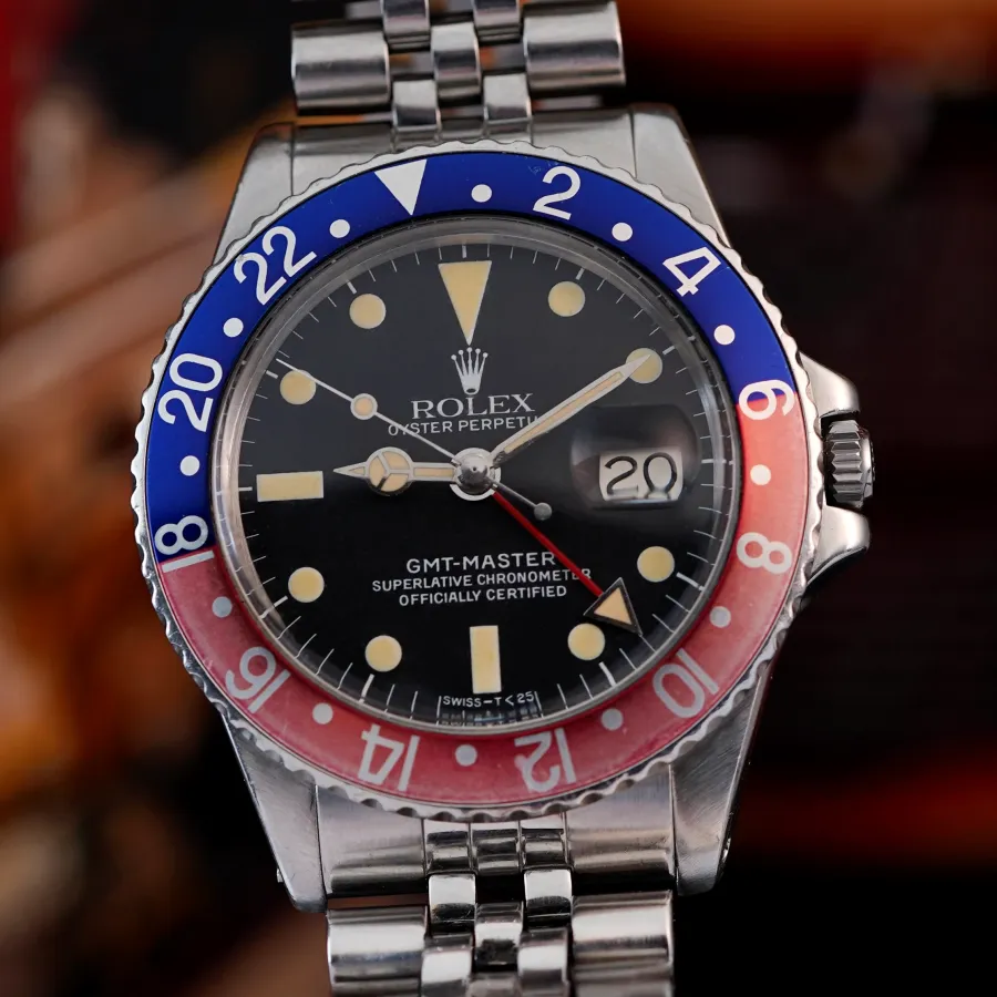 Rolex GMT Master 1675 Jubilee Bracelet - lightly faded bezel ensures a genuine vintage look