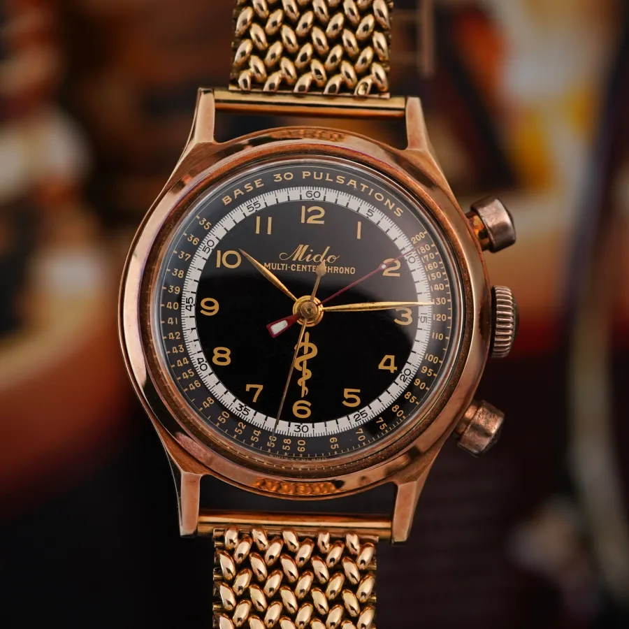 Mido Multi-Centerchrono - Doctor's Chronograph - spectacular vintage gold chronograph from the 1940s