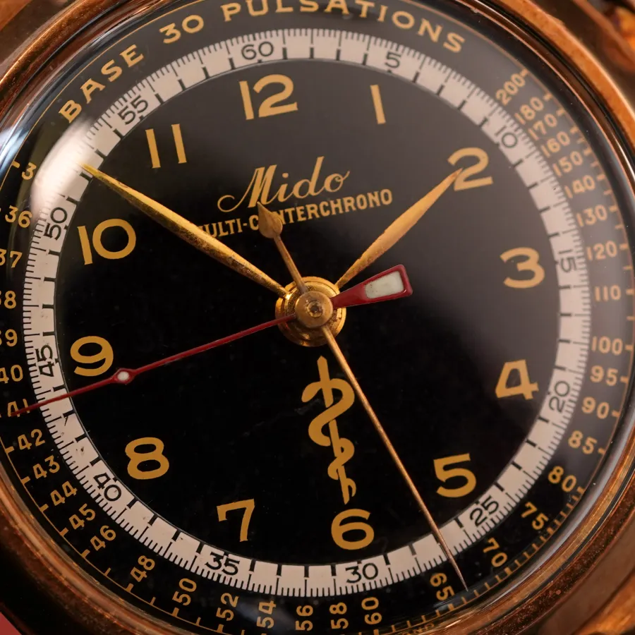 Mido Multi-Centerchrono - Doctor's Chronograph - black doctor's dial Caduceus symbol and pulsometer scale