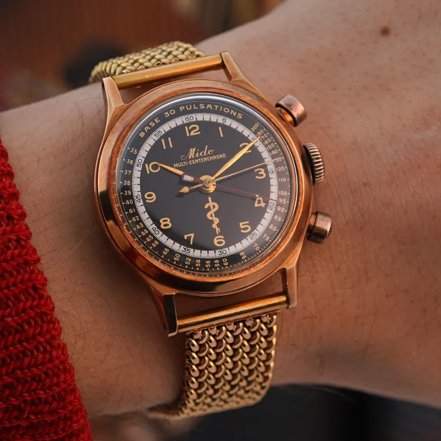 Mido Multi-Centerchrono - Doctor's Chronograph - gold Francois Borgel case in untouched condition