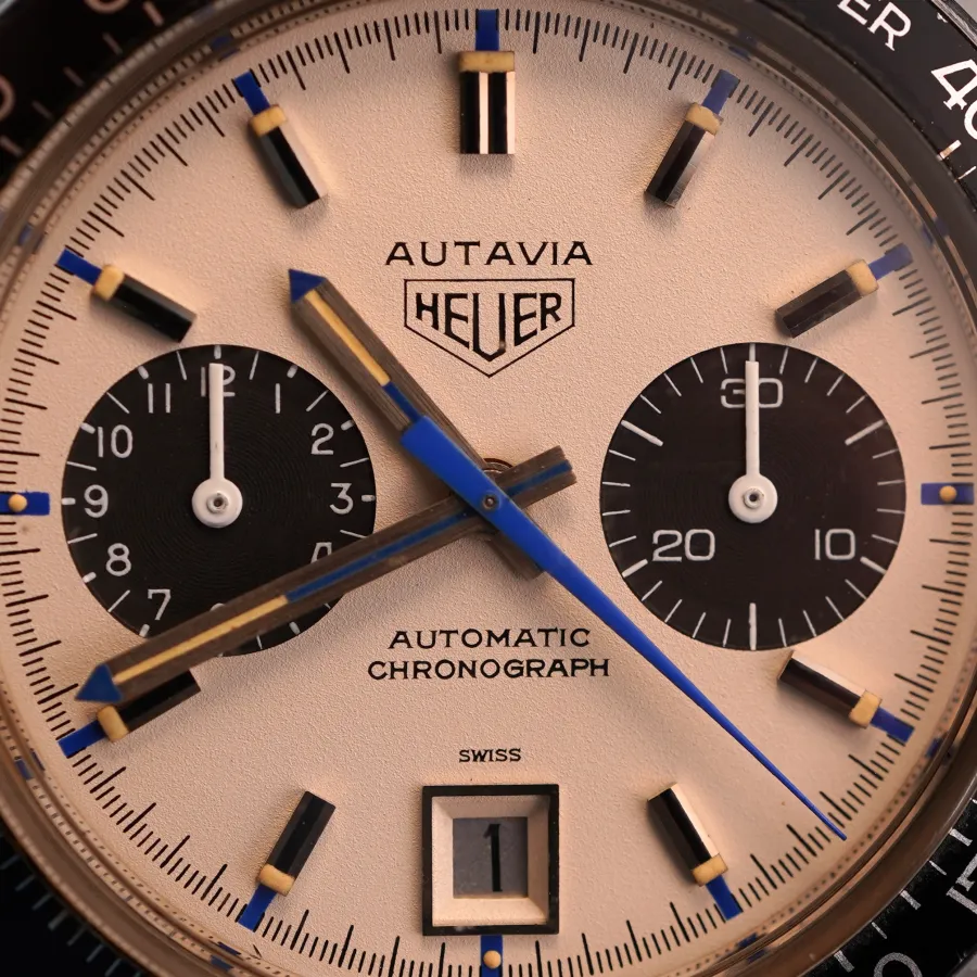 Heuer Autavia 1163 Jo Siffert - perfect MK6 panda dial with blue accents