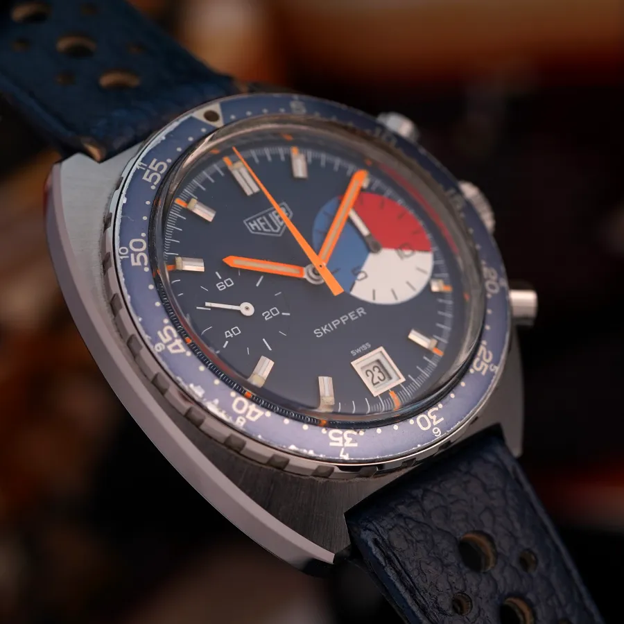 Heuer Skipper 73464 Regatta Chronograph - originale verblichene Lünette mit natürlichen Tragespuren