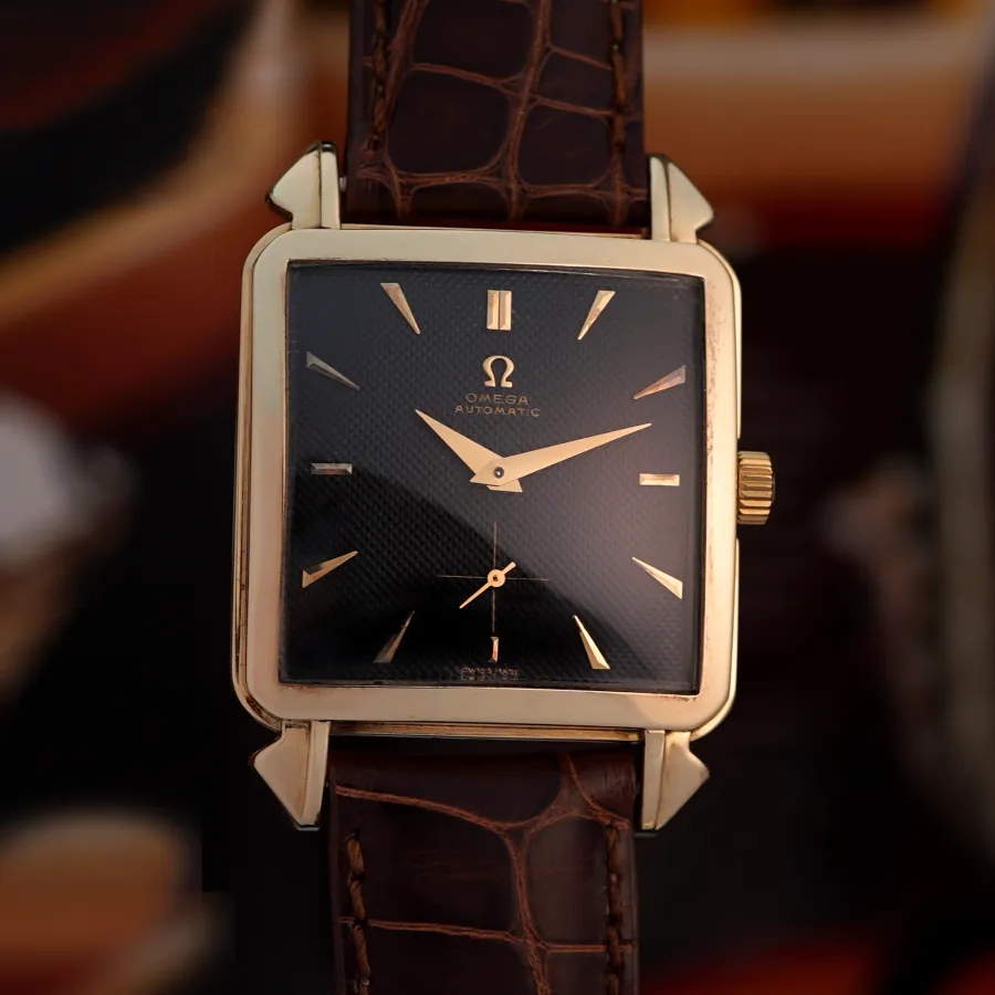 Omega Cioccolatone 3903 Black Waffle Dial - spectacular Omega gold watch from the 1950s