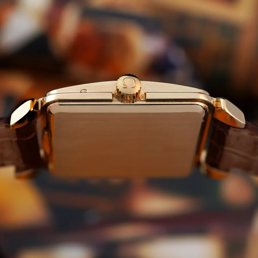 Omega Cioccolatone 3903 Black Waffle Dial - deep gold hallmark, Omega crown