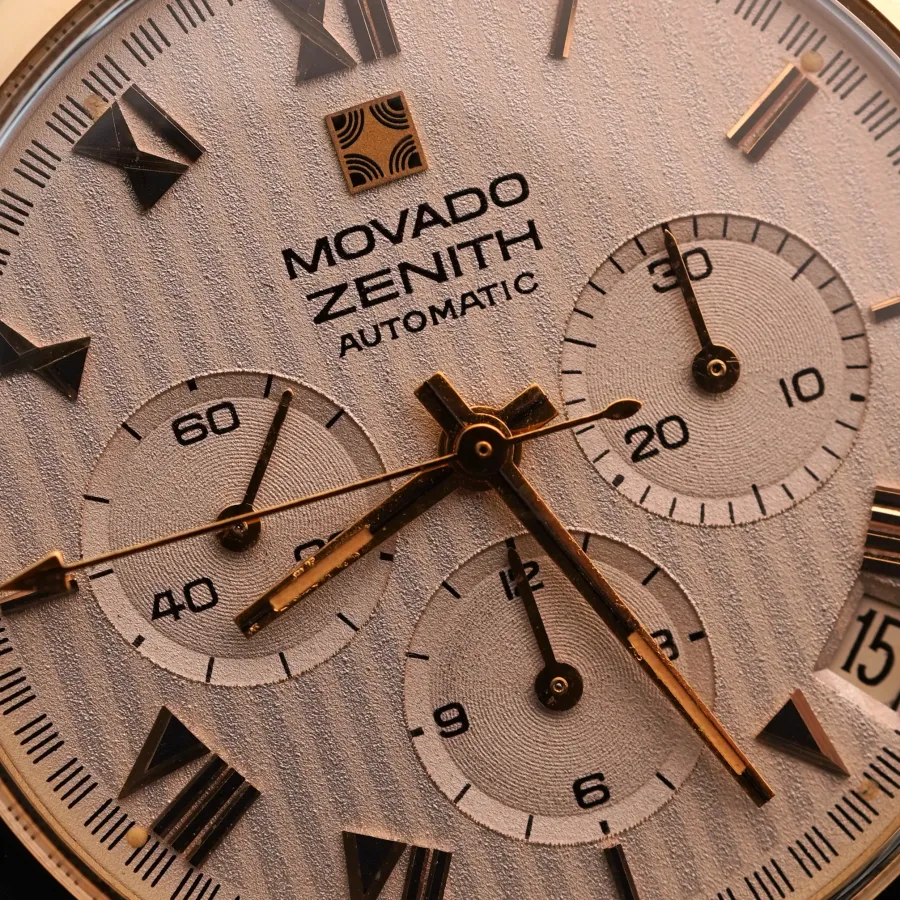 Movado-Zenith El Primero Gold - unusual dial with vertical stripes