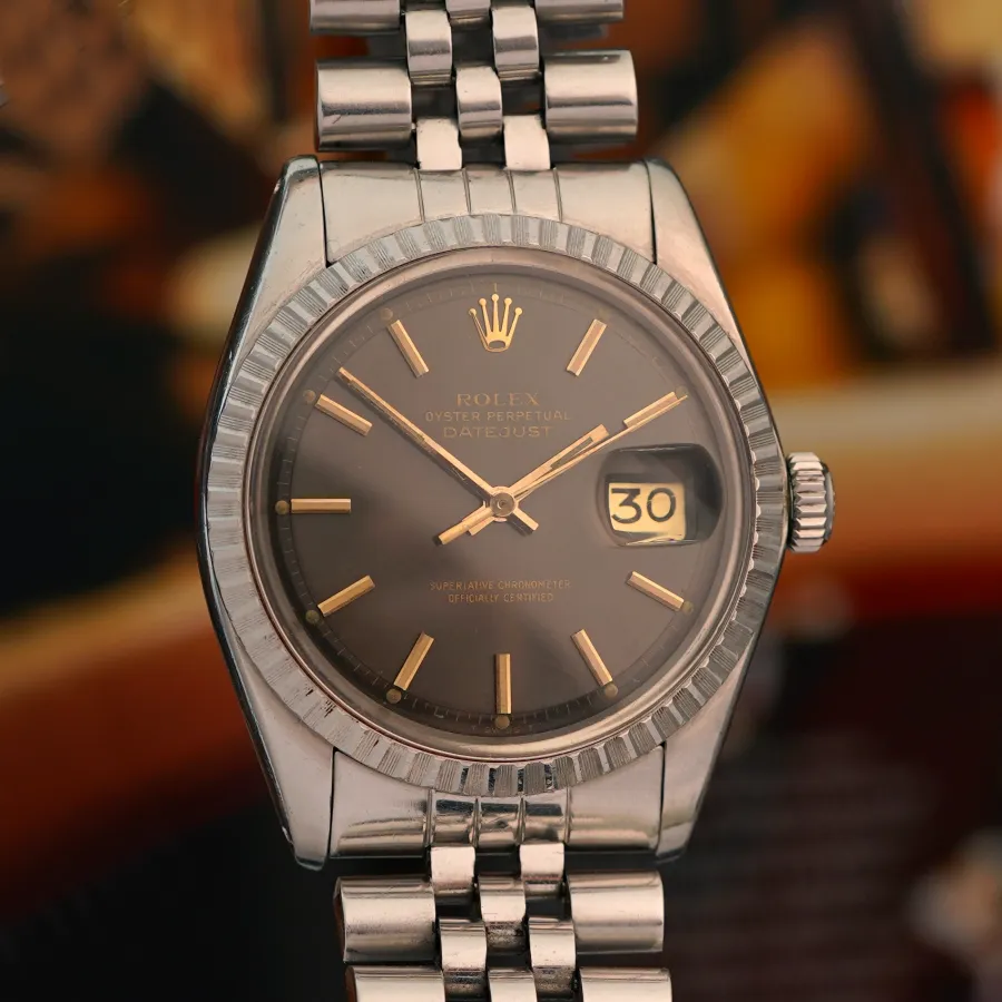 Rolex Datejust 1603 Brown Gray Dial - engine turned bezel