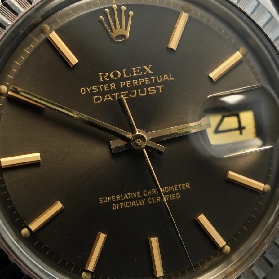 Rolex Datejust 1603 Olive Gray Dial - originale Tritium Leuchtmasse in Markern und Zeigern, perfekter Druck