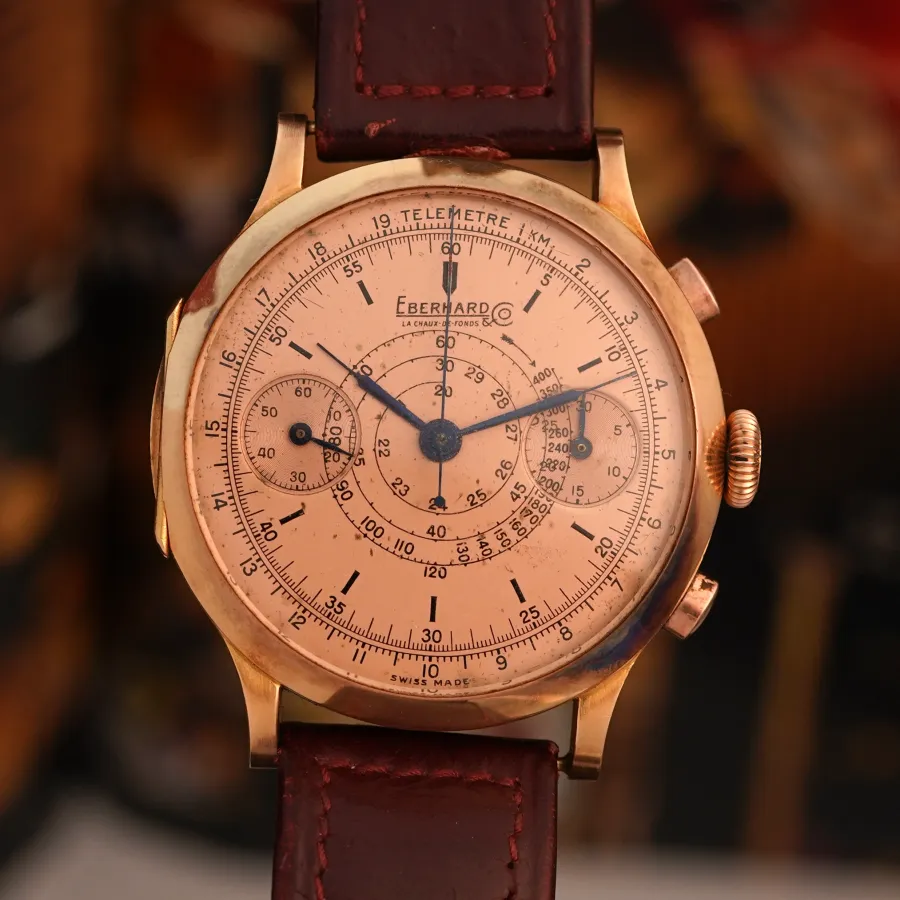 Eberhard Pre Extra Fort Pink Gold Salmon Dial NOS - eine rotgoldene Pre Extra Fort aus den 1940er Jahren
