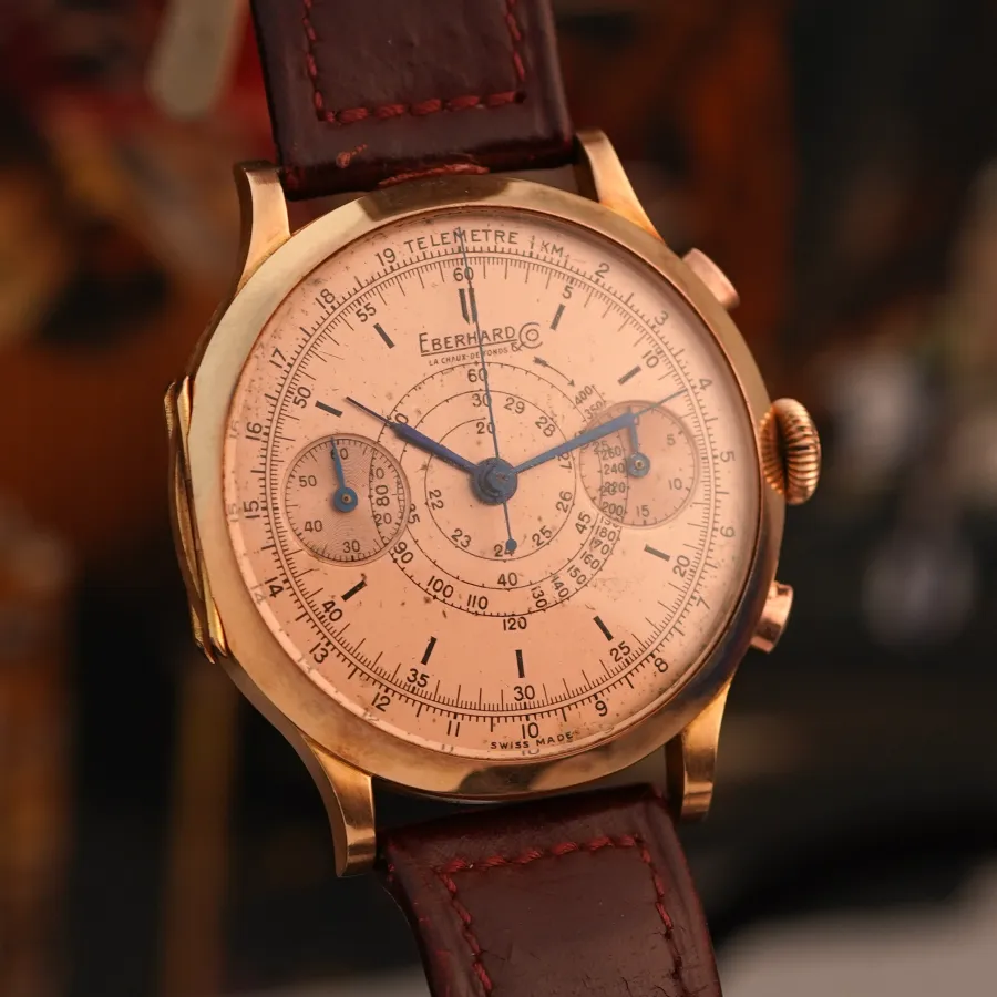 Eberhard Pre Extra Fort Pink Gold Salmon Dial NOS - 40 mm großes 18k Rotgold-Gehäuse