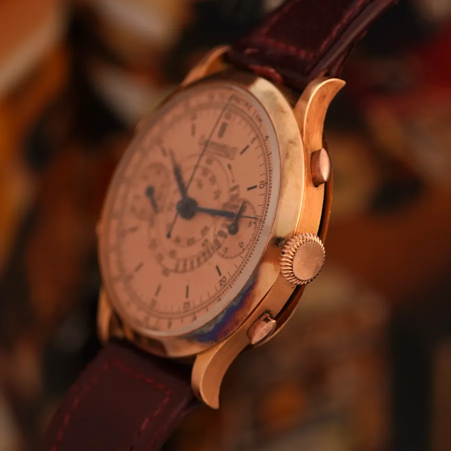 Eberhard Pre Extra Fort Pink Gold Salmon Dial NOS - Krone, Drücker und Slider