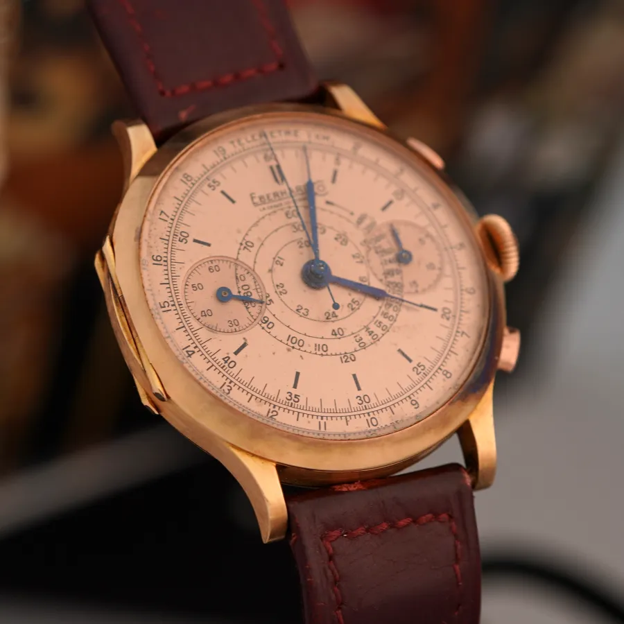 Eberhard Pre Extra Fort Pink Gold Salmon Dial NOS - scharfes Gehäuse ohne Tragespuren