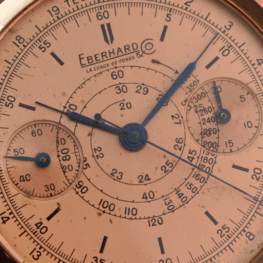 Eberhard Pre Extra Fort Pink Gold Salmon Dial NOS - lachsfarbenes Zifferblatt mit natürlicher Patina