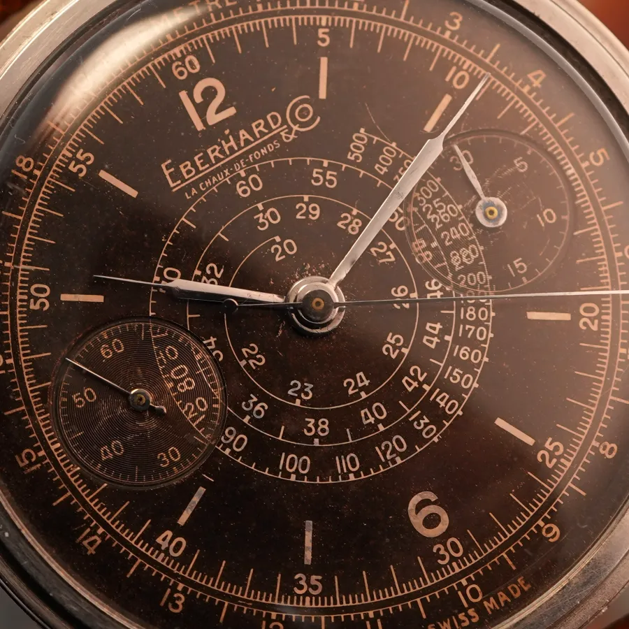 Eberhard Pre Extra Fort Tropical Dial - the once black dial has developed a breathtaking tropical patina