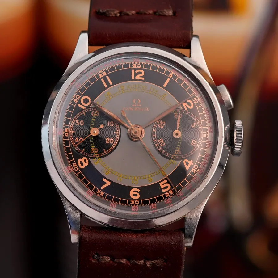 Omega Monopusher Chronograph Cal. 28.9 CHRO - Multicolor - eine seltene Omega aus den 1940er Jahren mit einem spektakulären Zifferblatt