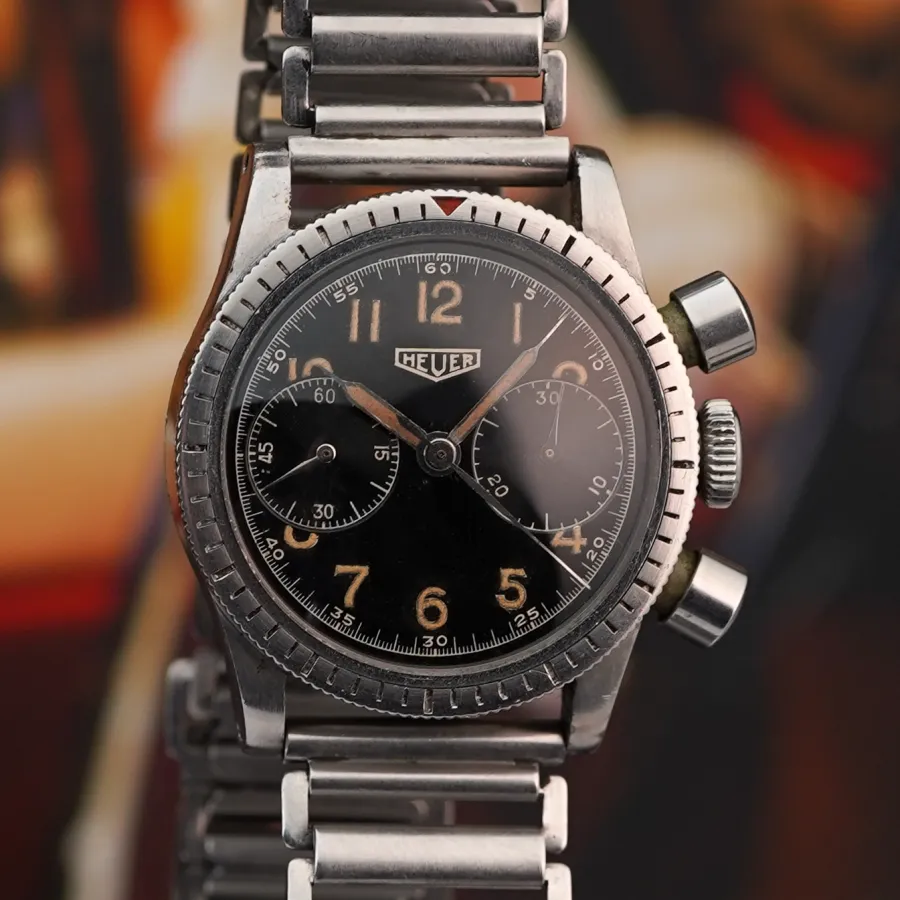 Heuer Flieger Chronograph Gilt Dial Valjoux 69 - an extremely rare Heuer chronograph from the 1940s