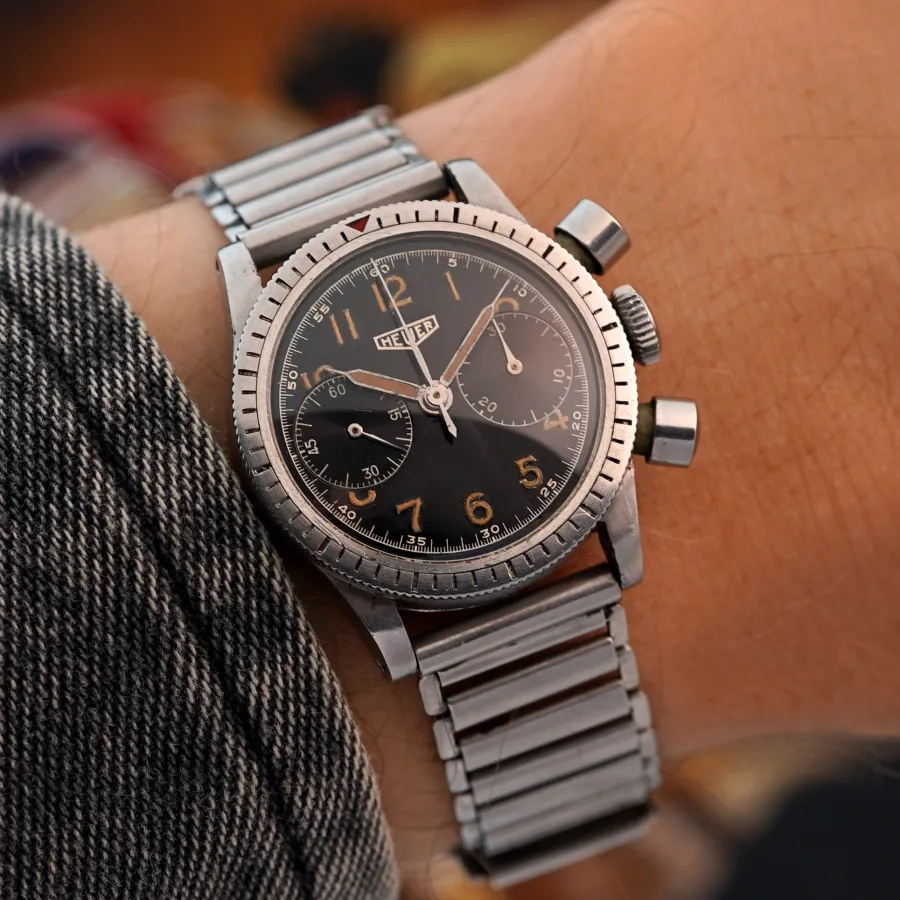 Heuer Flieger Chronograph Gilt Dial Valjoux 69 - original black glossy dial