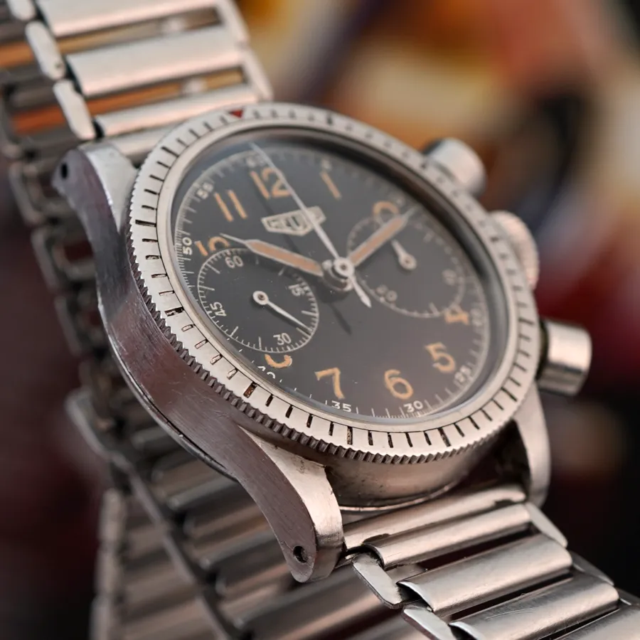 Heuer Flieger Chronograph Gilt Dial Valjoux 69 - unpolished case