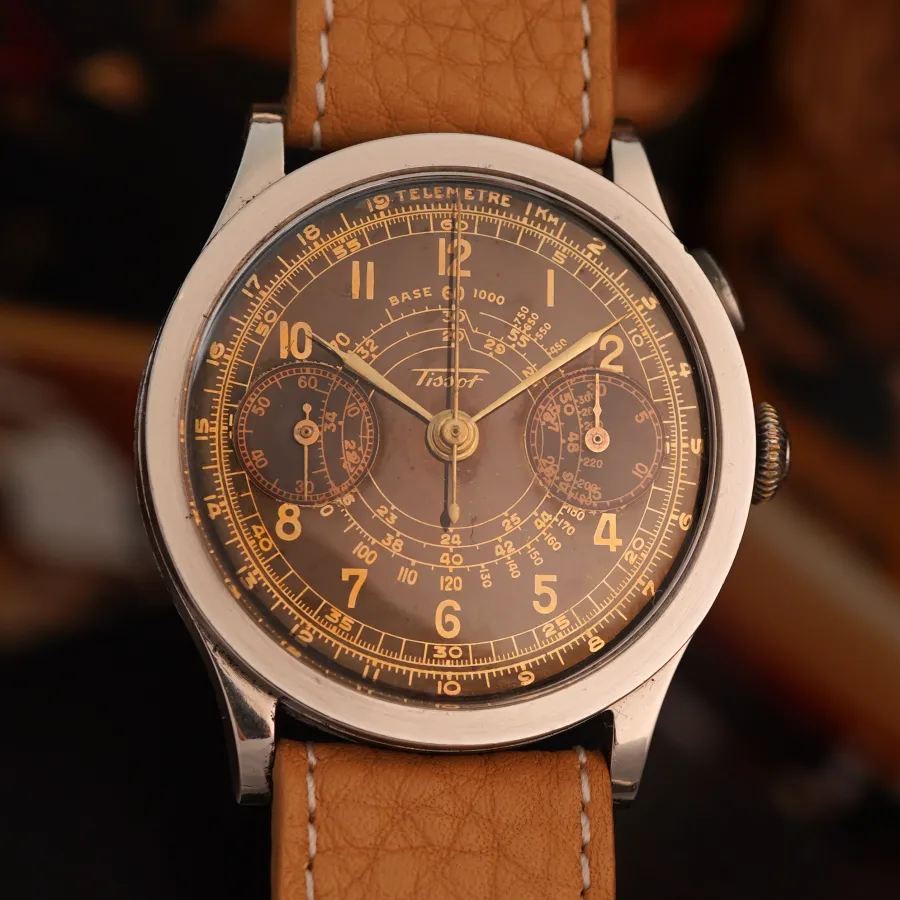 Tissot Chronograph Cal. 33.3 15TL - Glossy Gilt Tropical - bemerkenswerter Vintage Tissot Chronograph aus den späten 1940er Jahren