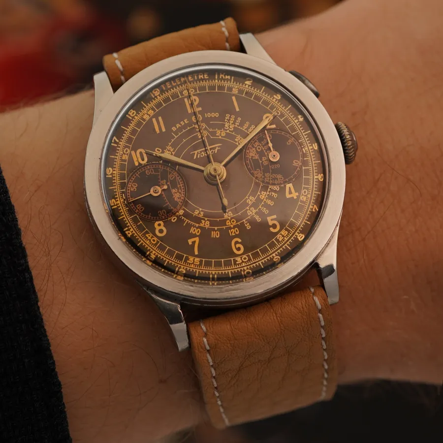 Tissot Chronograph Cal. 33.3 15TL - Glossy Gilt Tropical - komplexes Zifferblatt mit einer Tropical-Patina