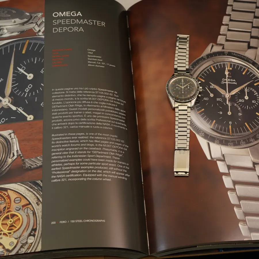 Omega Speedmaster 105.002-62 DEPORA - abgebildet in „FERO – 150 Steel Chronographs“, einem Buch über die bedeutendsten Stahlchronographen