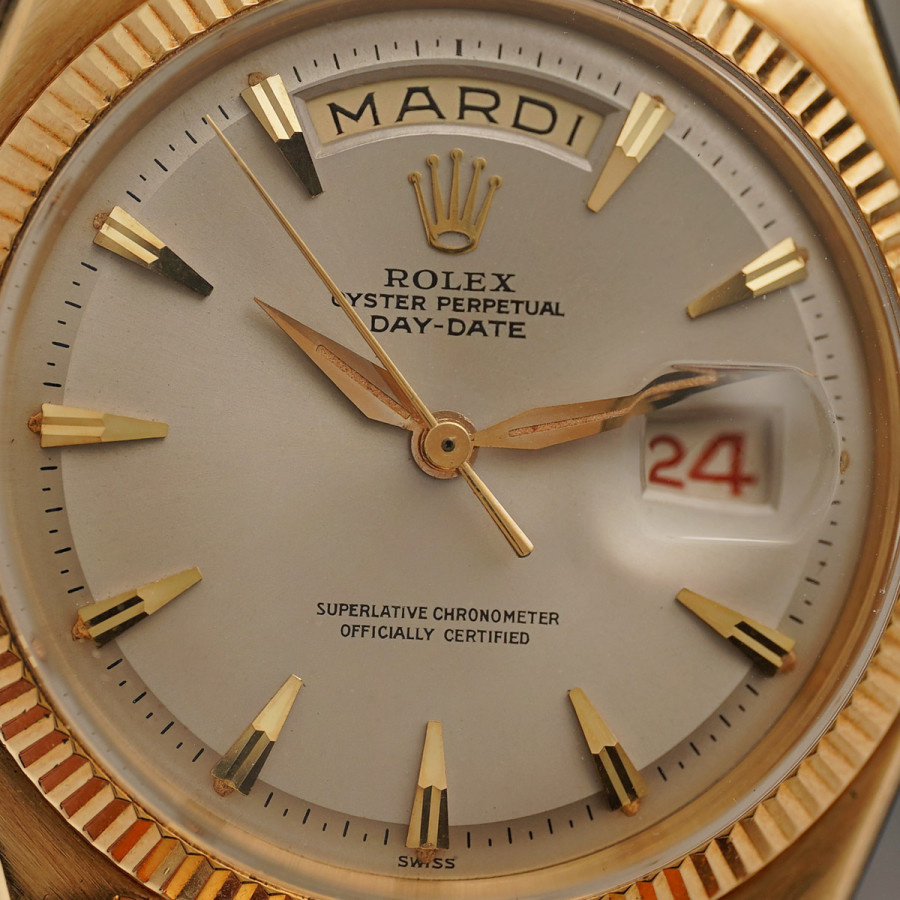 Rolex Day-Date 6611B Matt Gray Dial - D'Agosto Bracelet - creamy-colored day display, red date disk
