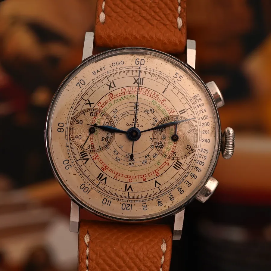 Omega Chronograph CK2393 Multicolor Dial Olive Pushers - seltener Kal. 33.3 CHRO aus den 1940er Jahren