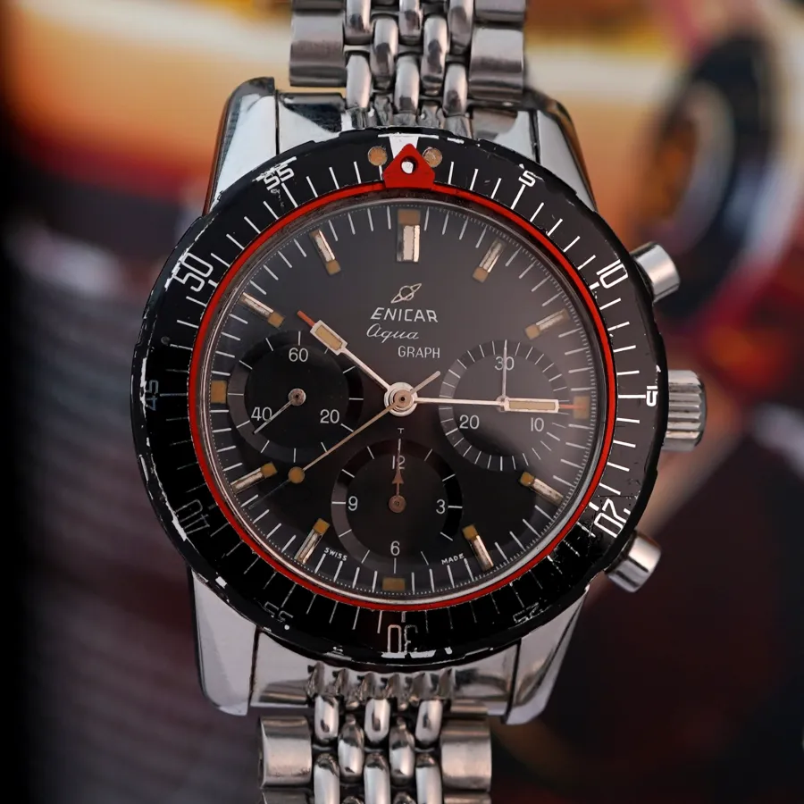 Enicar Aqua-Graph 072/002 MK1 - black rotatable bezel with a red ring