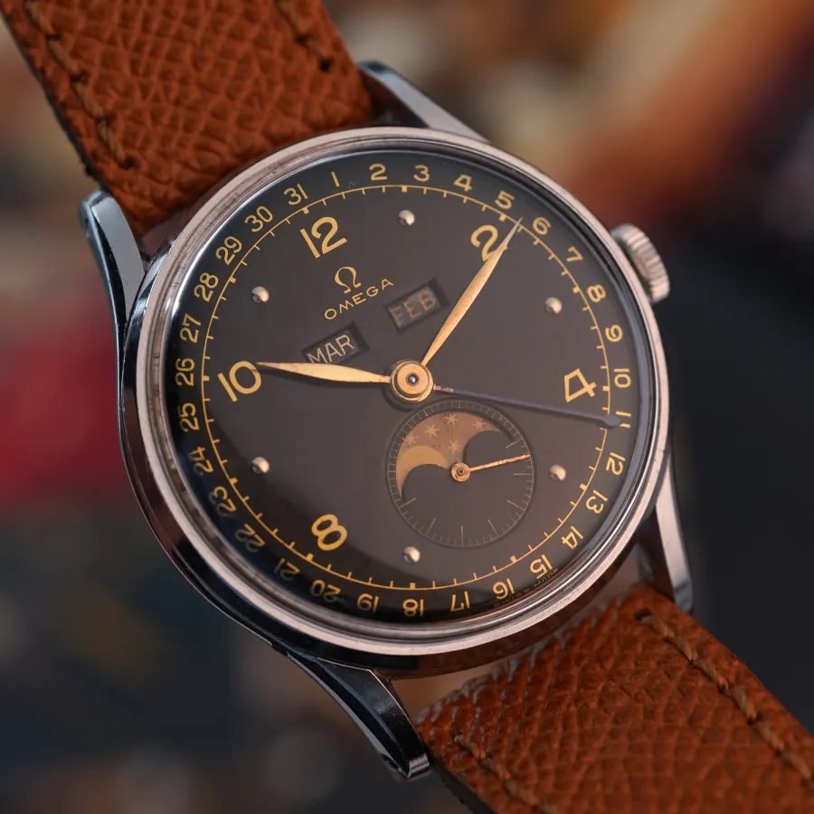 Omega Cosmic Triple Date Moonphase 2471/2 Black Dial - seltenes schwarzes Zifferblatt mit goldfarbenem Druck