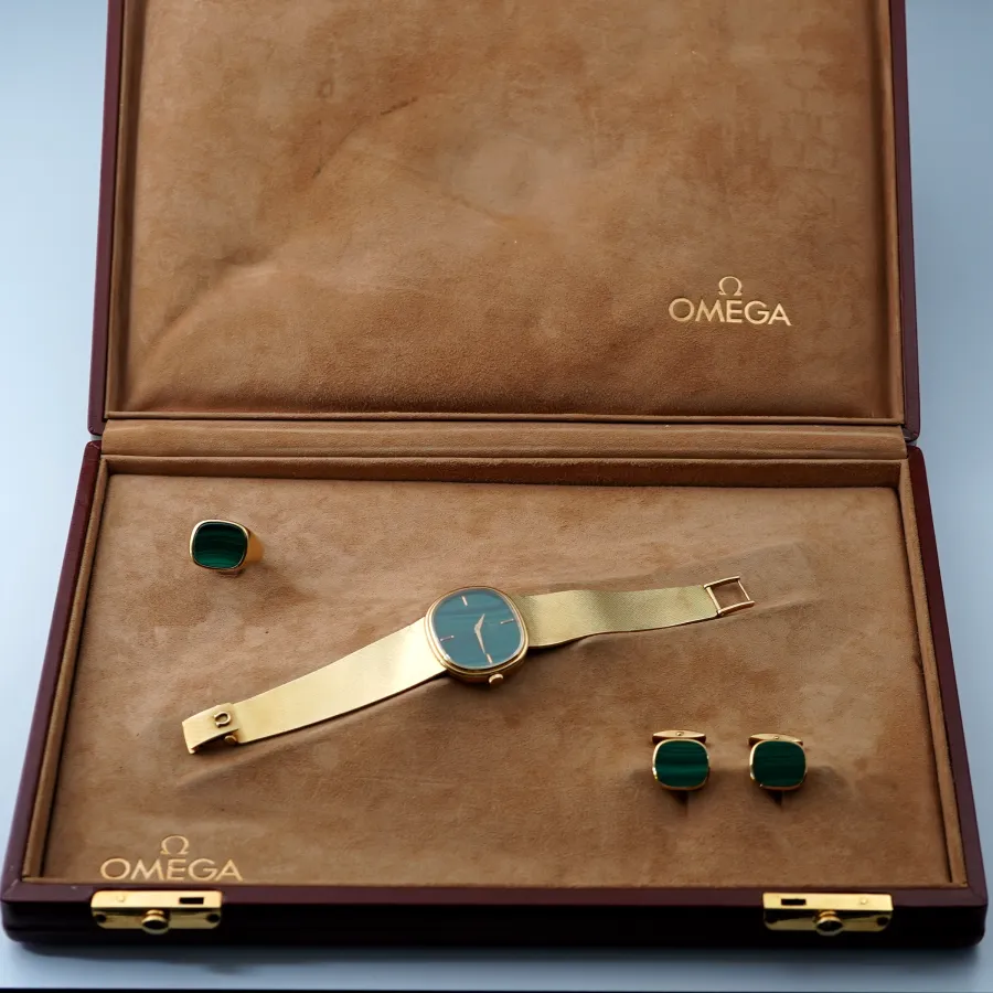 Omega DeVille 151.8383 Green Malachite - Complete set preserved to this day, including the original presentation box