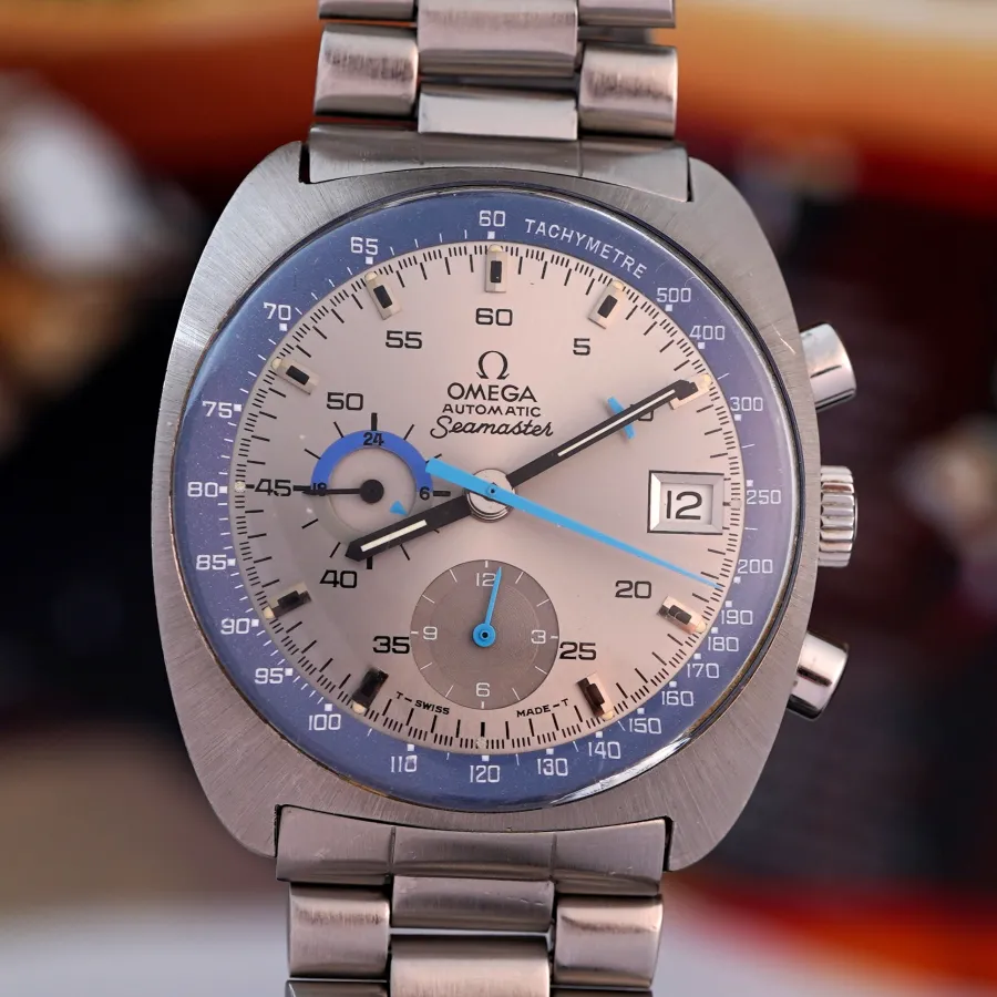 Omega Seamaster 176.007 Silver & Blue - Airplane Hand - one of the first automatic chronographs made by Omega