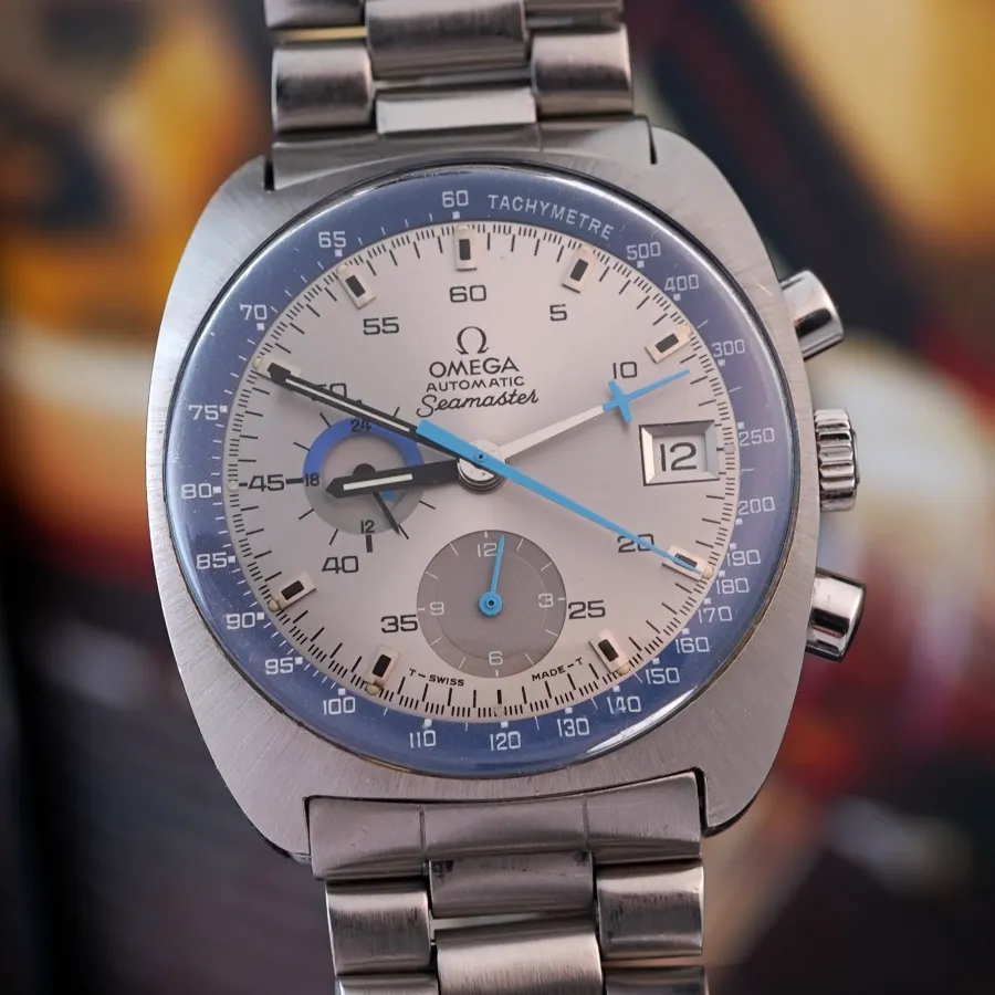 Omega Seamaster 176.007 Silver & Blue - Airplane Hand - striking 39 mm cushion shaped case