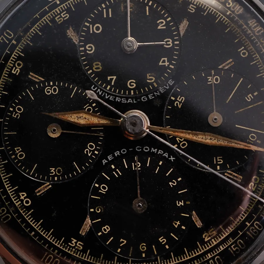 Universal Genève Aero-Compax 22414 Black Dial - original and ultra-rare black four register dial