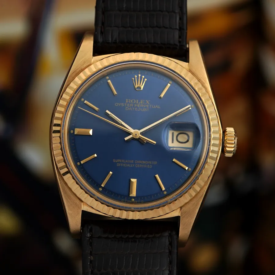 Rolex Datejust 1601 Blue Dial - Full Set - goldene Datejust aus dem Jahr 1974 in außergewöhnlichem Zustand