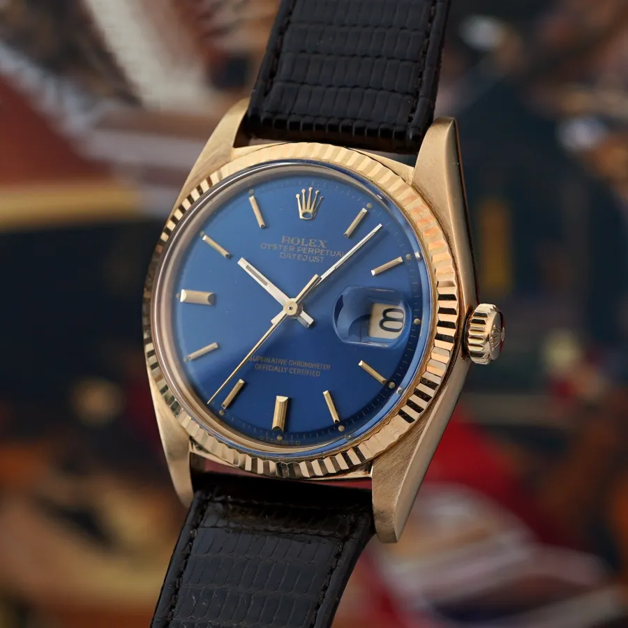 Rolex Datejust 1601 Blue Dial - Full Set - geriffelte Goldlünette