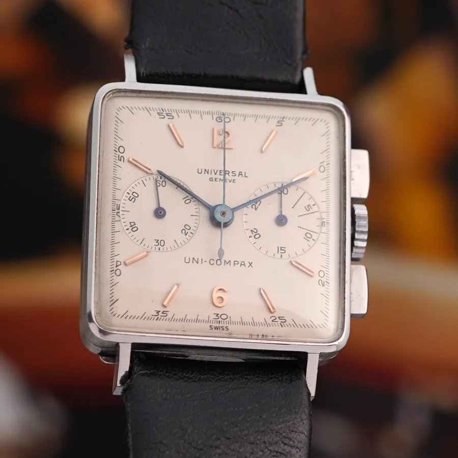 Universal Genève Uni-Compax 22111 Like NOS - 26 x 26 mm Edelstahlgehäuse in unpoliertem Zustand